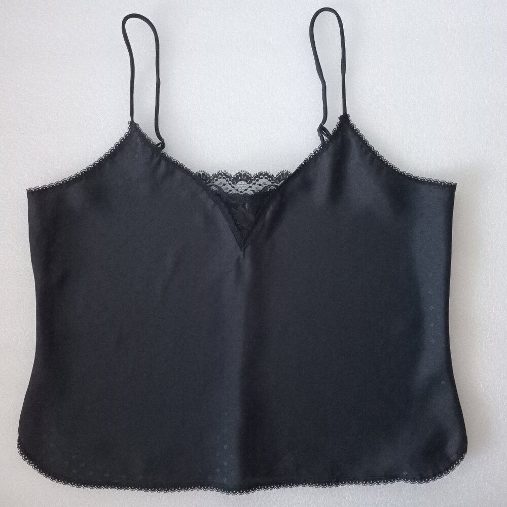 Warner's Y2K Black Camisole Lace Sleek Smooth Top Satin Feel  Lingerie Sz M M